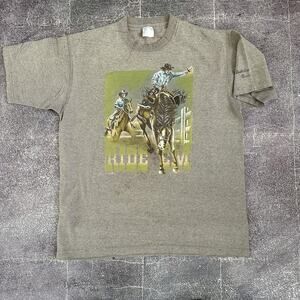 Men's Vintage 90's Hazelwoods Western Wear Ride Em Cowboy Brown T Shirt Sz XL